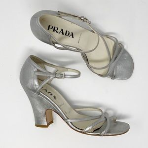 Prada Silver Strappy Heels